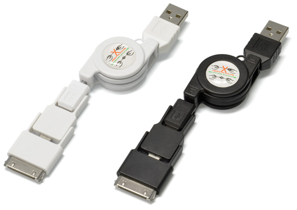 JTT Online Shop『三位一体 USBケーブル ホワイト Lightning/30pin/micro USB』3種類の端子が1本のケーブル で使える。マルチな3in1巻き取り式 USBケーブル
