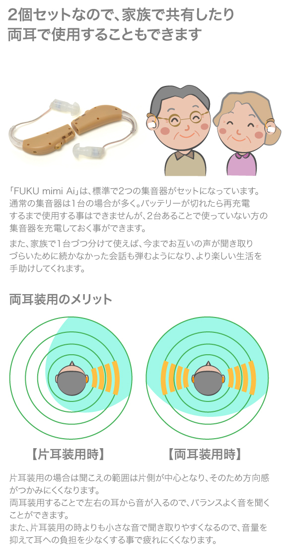 2個セットなので、家族で共有したり両耳で使用することもできます