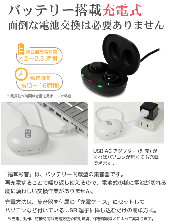 集音器 福耳 彩音 ふくみみ さいおん USB充電式 両耳セット