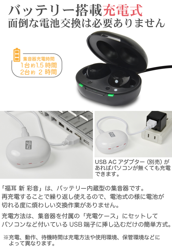 集音器 福耳 彩音 ふくみみ さいおん USB充電式 両耳セット