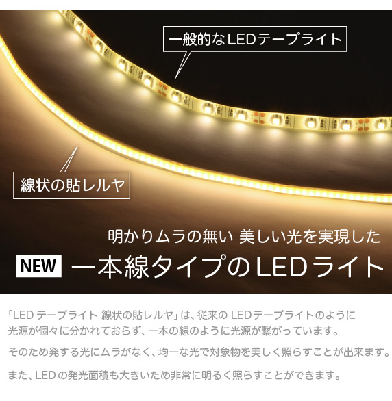LEDテープライト 貼レルヤ USB【色々な場所に貼り付けられる両面テープ付】LEDライトの裏側には最初から両面テープが貼り付けられています。保護シールを剥がせばテープの粘着力でメタルラックの支柱やショーケースの天井部分などありとあらゆる場所への貼り付けが可能です。手元だけを照らす。商品に光をスポットに当てるなどアイデア次第で様々な用途に使えます。