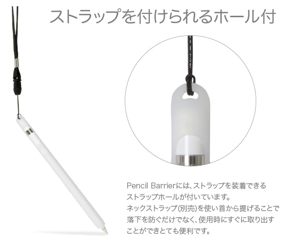 ストラップを付けられるホール付