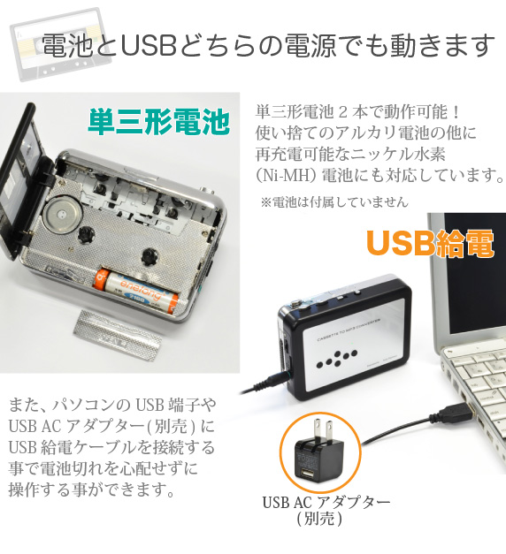 電池とUSBどちらの電源でも動きます