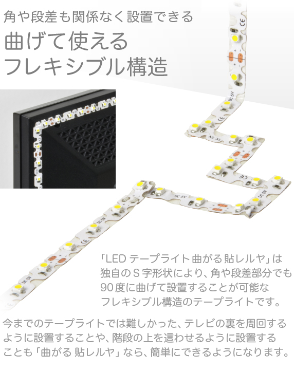 LEDテープライト 曲がる 貼レルヤ USB