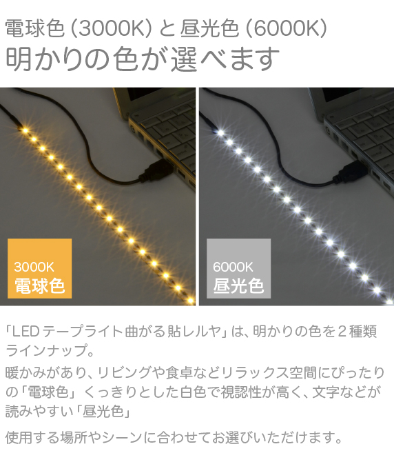 LEDテープライト 曲がる 貼レルヤ USB