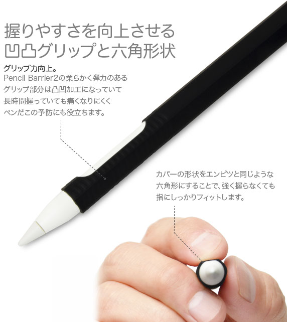 握りやすさを向上させる凹凸グリップと六角形状