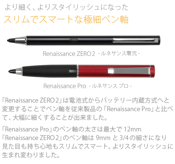 Renaissance ZERO 2 USB充電 超極細スタイラスペン ルネサンス 零弐(ゼロ ツー)
